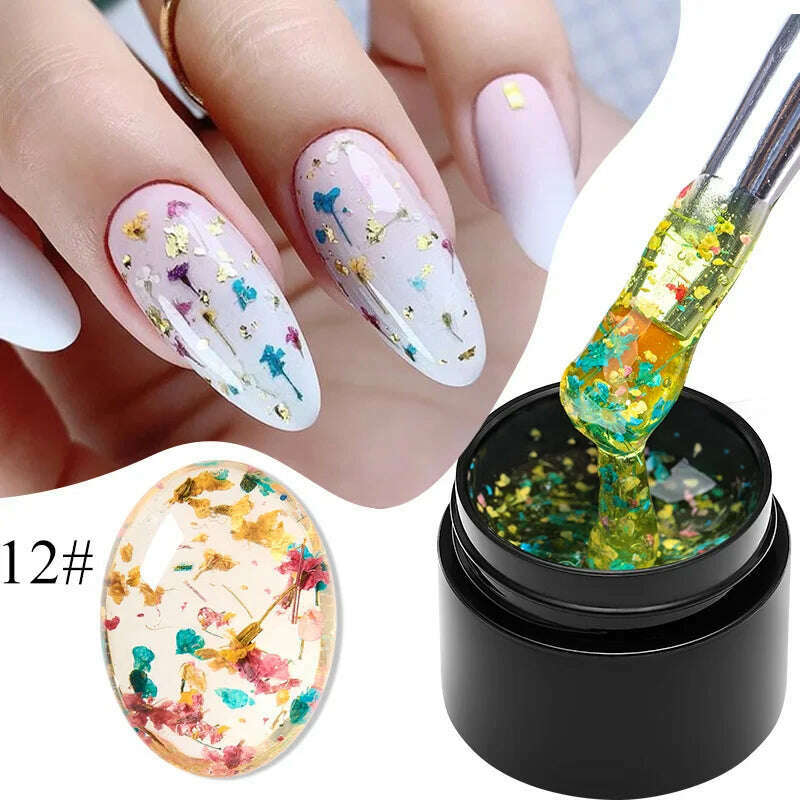 KIMLUD, MEET ACROSS 5ml Pink Dried Flower Gel Nail Polish Natural Flower Fairy Nail Art Gel Soak Off UV LED Painting Varnishes For Nails, K0268, KIMLUD APPAREL - Womens Clothes