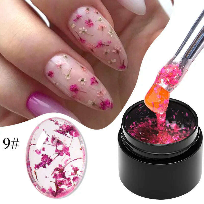 KIMLUD, MEET ACROSS 5ml Pink Dried Flower Gel Nail Polish Natural Flower Fairy Nail Art Gel Soak Off UV LED Painting Varnishes For Nails, K0264, KIMLUD APPAREL - Womens Clothes