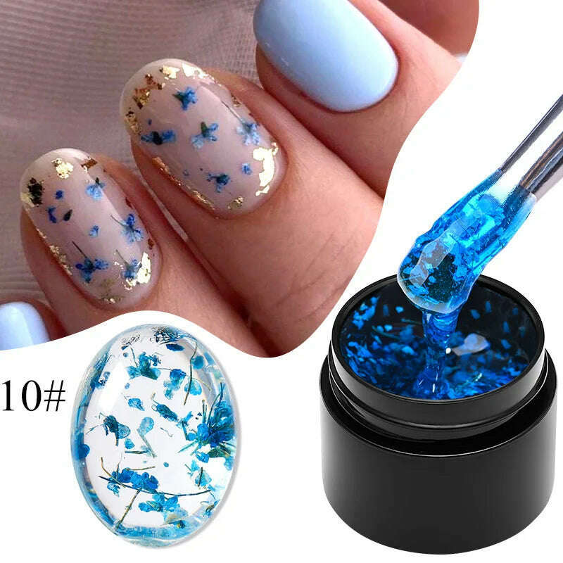 KIMLUD, MEET ACROSS 5ml Pink Dried Flower Gel Nail Polish Natural Flower Fairy Nail Art Gel Soak Off UV LED Painting Varnishes For Nails, K0265, KIMLUD APPAREL - Womens Clothes