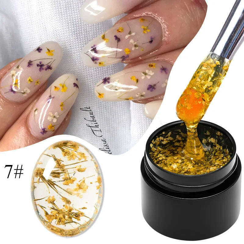 KIMLUD, MEET ACROSS 5ml Pink Dried Flower Gel Nail Polish Natural Flower Fairy Nail Art Gel Soak Off UV LED Painting Varnishes For Nails, K0262, KIMLUD APPAREL - Womens Clothes