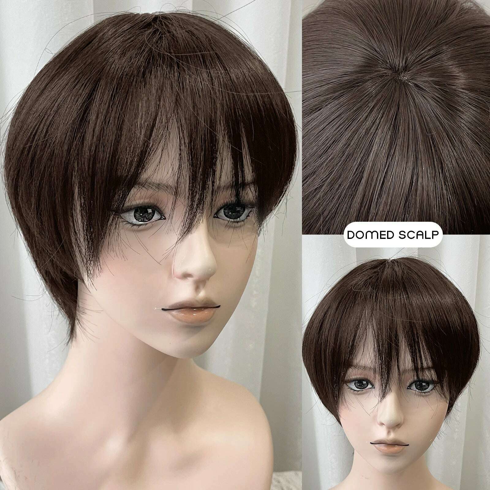 KIMLUD, MEISU 8 Inch ShortBrown Stairght Bangs Wig Mens Wig Fiber Synthetic Wig Heat-resistant Non-Glare Natural Cosplay Daily For Man, MGB-504-LZS / CHINA / 8inches, KIMLUD APPAREL - Womens Clothes