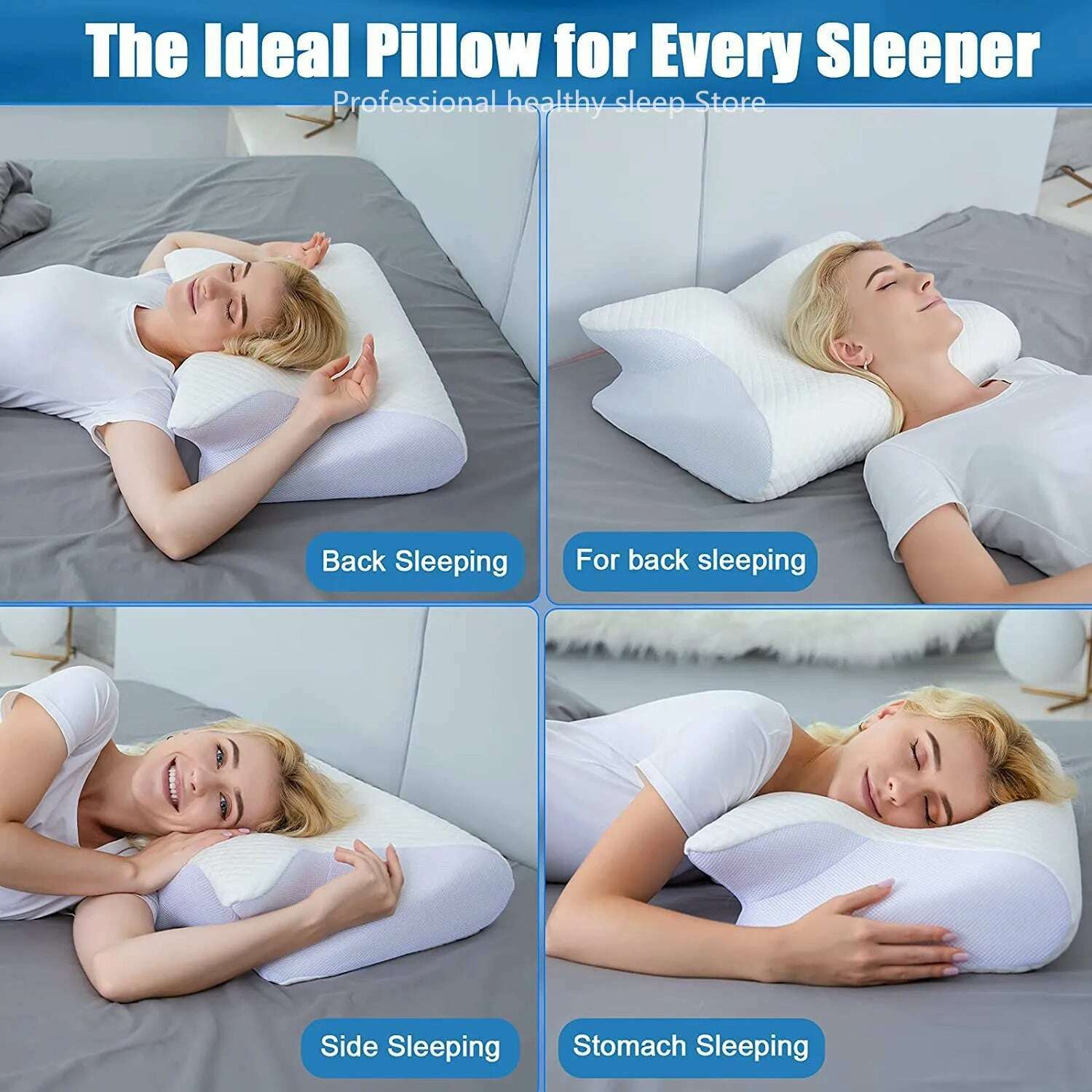 Memory Foam Contour Pillow Neck Shoulder Pain Ergonomic Orthopedic Pillow for Side Back Stomach Sleeper Contoured Support Pillow - KIMLUD