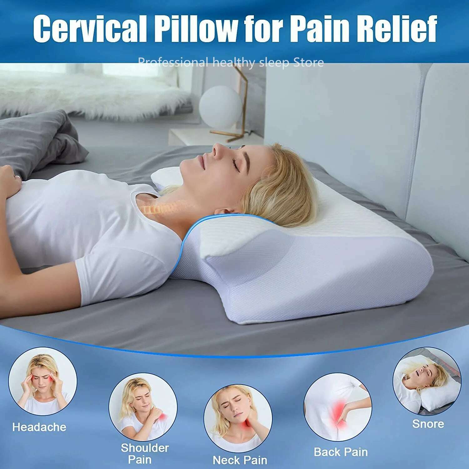 Memory Foam Contour Pillow Neck Shoulder Pain Ergonomic Orthopedic Pillow for Side Back Stomach Sleeper Contoured Support Pillow - KIMLUD