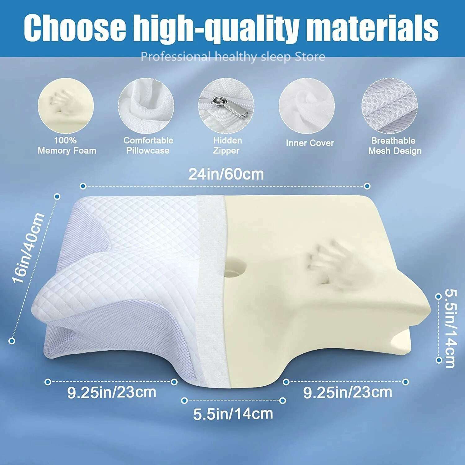 Memory Foam Contour Pillow Neck Shoulder Pain Ergonomic Orthopedic Pillow for Side Back Stomach Sleeper Contoured Support Pillow - KIMLUD