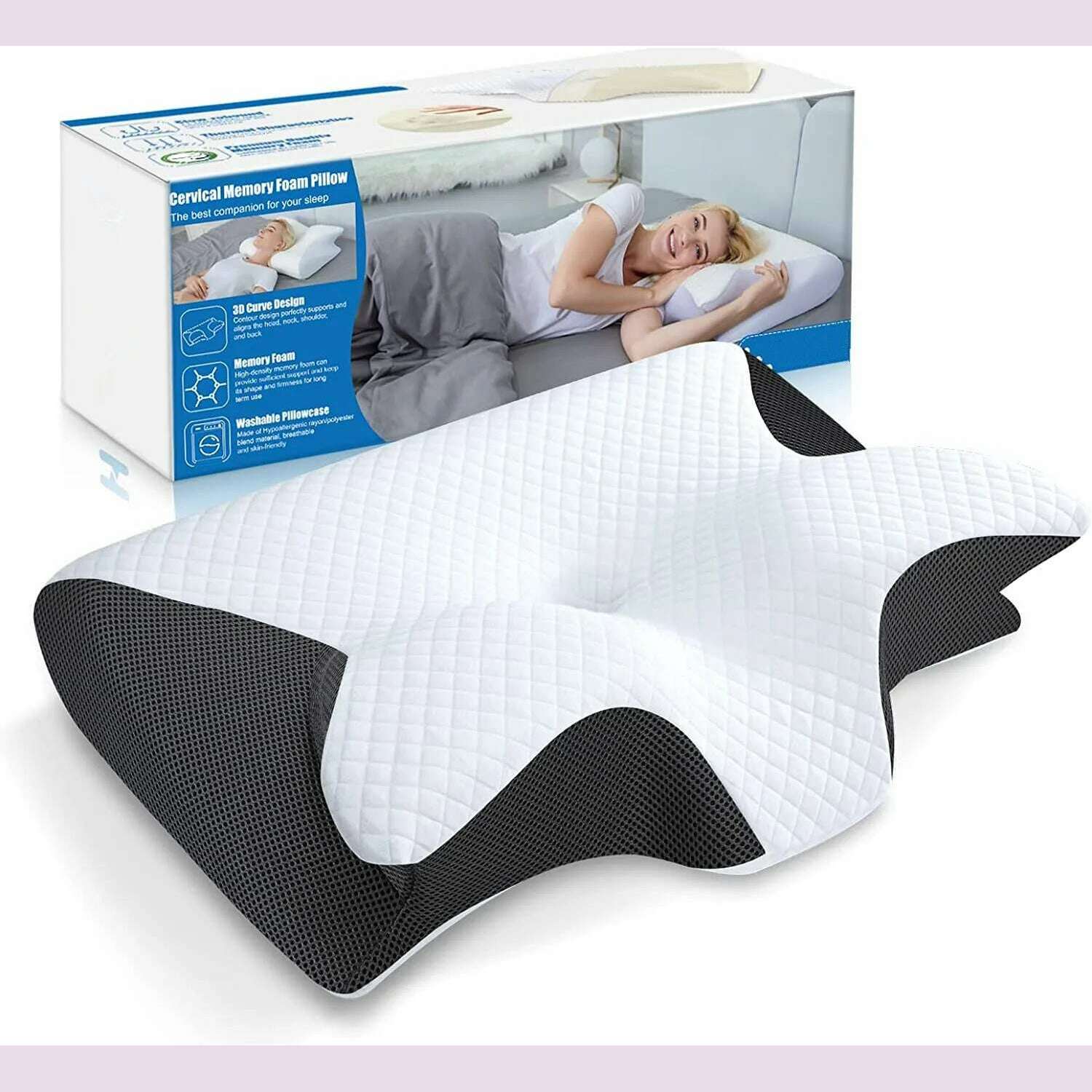 Memory Foam Contour Pillow Neck Shoulder Pain Ergonomic Orthopedic Pillow for Side Back Stomach Sleeper Contoured Support Pillow - KIMLUD