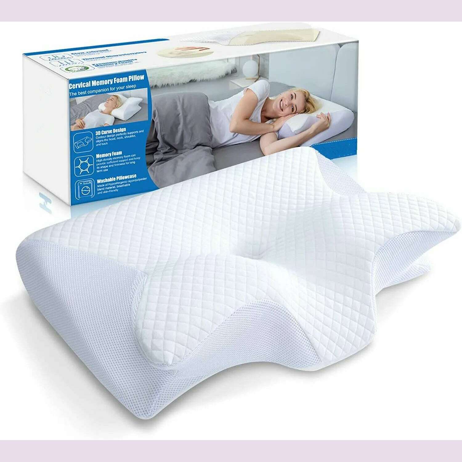 KIMLUD, Memory Foam Contour Pillow Neck Shoulder Pain Ergonomic Orthopedic Pillow for Side Back Stomach Sleeper Contoured Support Pillow, WHITE / No box, KIMLUD APPAREL - Womens Clothes