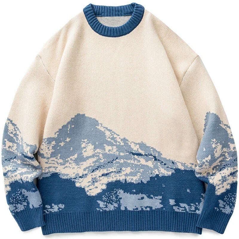 KIMLUD, Men Hip Hop Streetwear Harajuku Sweater Vintage Japanese Style Snow Mountain Knitted Sweater Winter Casual Pullover Knitwear, color 1 / XXL / CHINA, KIMLUD APPAREL - Womens Clothes