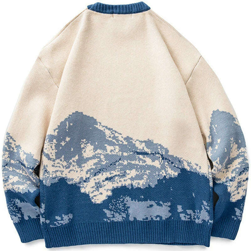 KIMLUD, Men Hip Hop Streetwear Harajuku Sweater Vintage Japanese Style Snow Mountain Knitted Sweater Winter Casual Pullover Knitwear, KIMLUD Womens Clothes