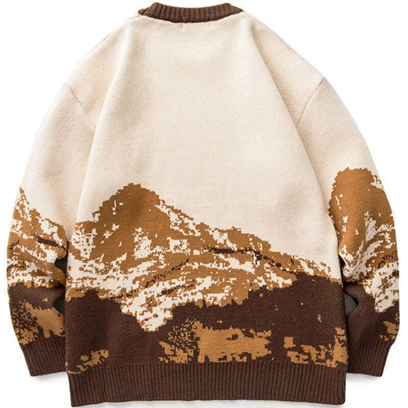 KIMLUD, Men Hip Hop Streetwear Harajuku Sweater Vintage Japanese Style Snow Mountain Knitted Sweater Winter Casual Pullover Knitwear, KIMLUD Womens Clothes