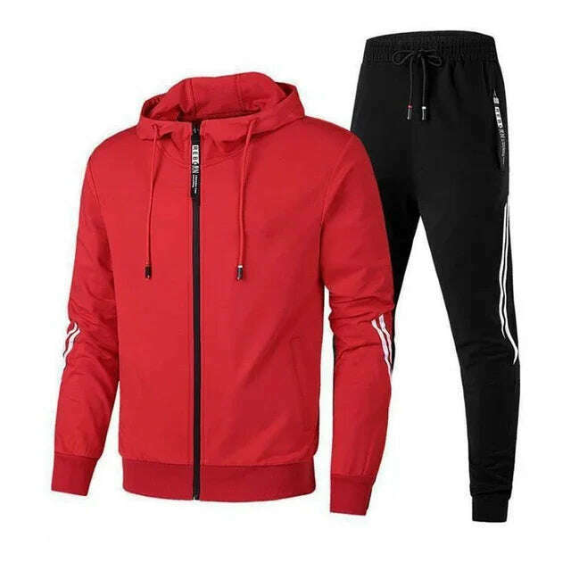 KIMLUD, Men Winter Fashion Hoodies Solid Color Suits Tracksuit Winter Warm Clothes Male Casual Hoodie Sets, red / L, KIMLUD APPAREL - Womens Clothes