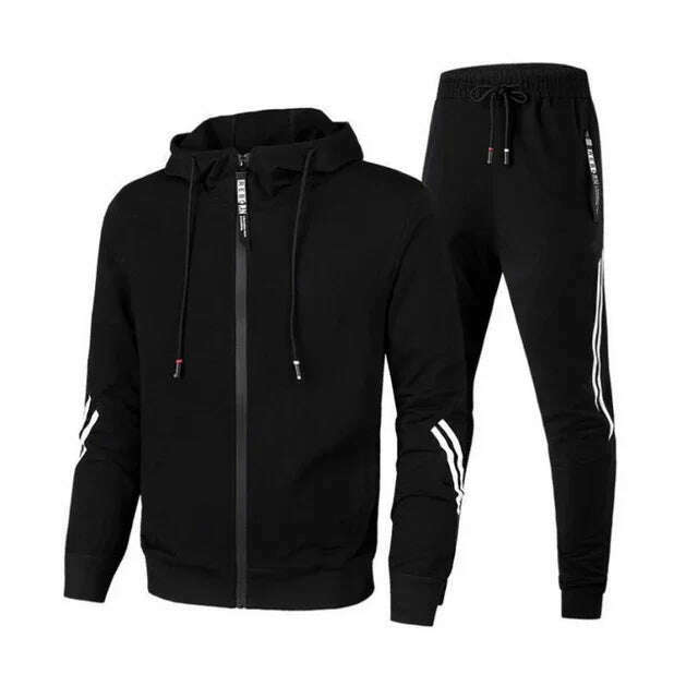 KIMLUD, Men Winter Fashion Hoodies Solid Color Suits Tracksuit Winter Warm Clothes Male Casual Hoodie Sets, Black / L, KIMLUD APPAREL - Womens Clothes