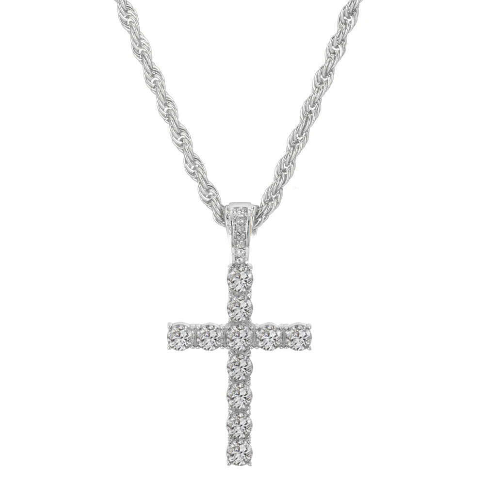 KIMLUD, Men Women Hip Hop Cross Pendant Necklace With 4mm Zircon Tennis Chain Iced Out Exquisite Bling Jewelry Fashion Trendy Creative, MB017S / 18inch(45cm), KIMLUD APPAREL - Womens Clothes