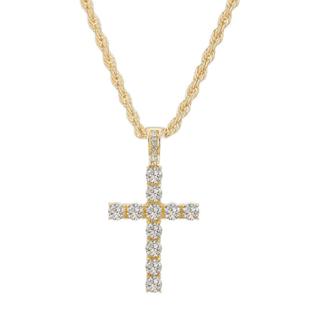 KIMLUD, Men Women Hip Hop Cross Pendant Necklace With 4mm Zircon Tennis Chain Iced Out Exquisite Bling Jewelry Fashion Trendy Creative, MB017G / 18inch(45cm), KIMLUD APPAREL - Womens Clothes