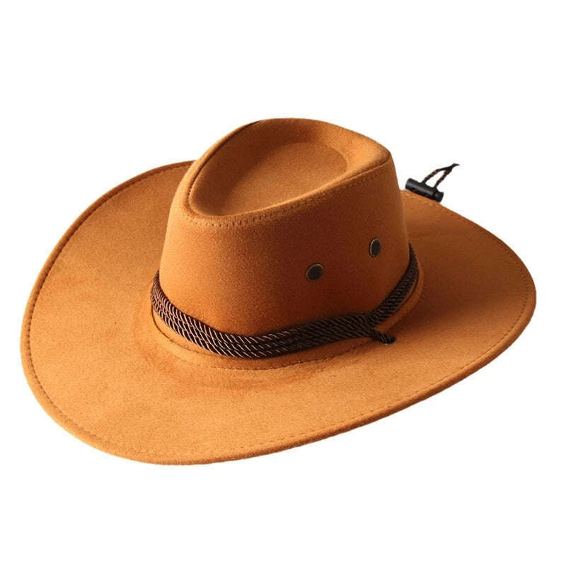 KIMLUD, Men&#39;s Cool Sun Hat Solid Color Cool Western Cowboy Hat Plain Solid Color Men&#39;s Peaked Cap Large Western Rope Knight Cowboy Hat, KIMLUD Womens Clothes