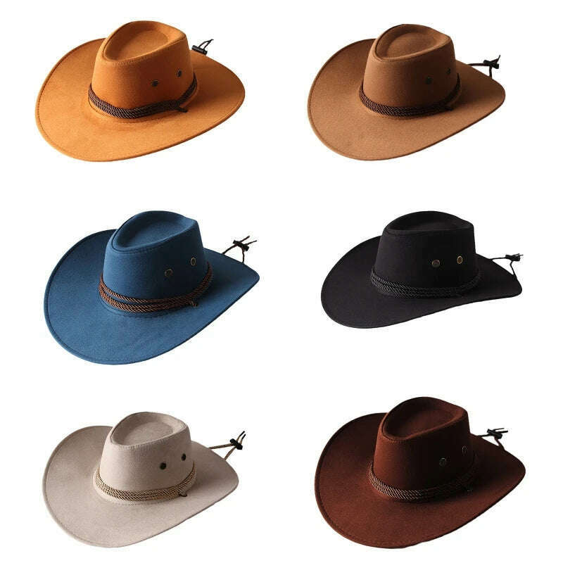 KIMLUD, Men&#39;s Cool Sun Hat Solid Color Cool Western Cowboy Hat Plain Solid Color Men&#39;s Peaked Cap Large Western Rope Knight Cowboy Hat, KIMLUD Womens Clothes