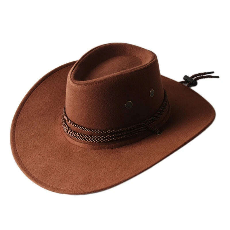 KIMLUD, Men&#39;s Cool Sun Hat Solid Color Cool Western Cowboy Hat Plain Solid Color Men&#39;s Peaked Cap Large Western Rope Knight Cowboy Hat, Lbn, KIMLUD APPAREL - Womens Clothes