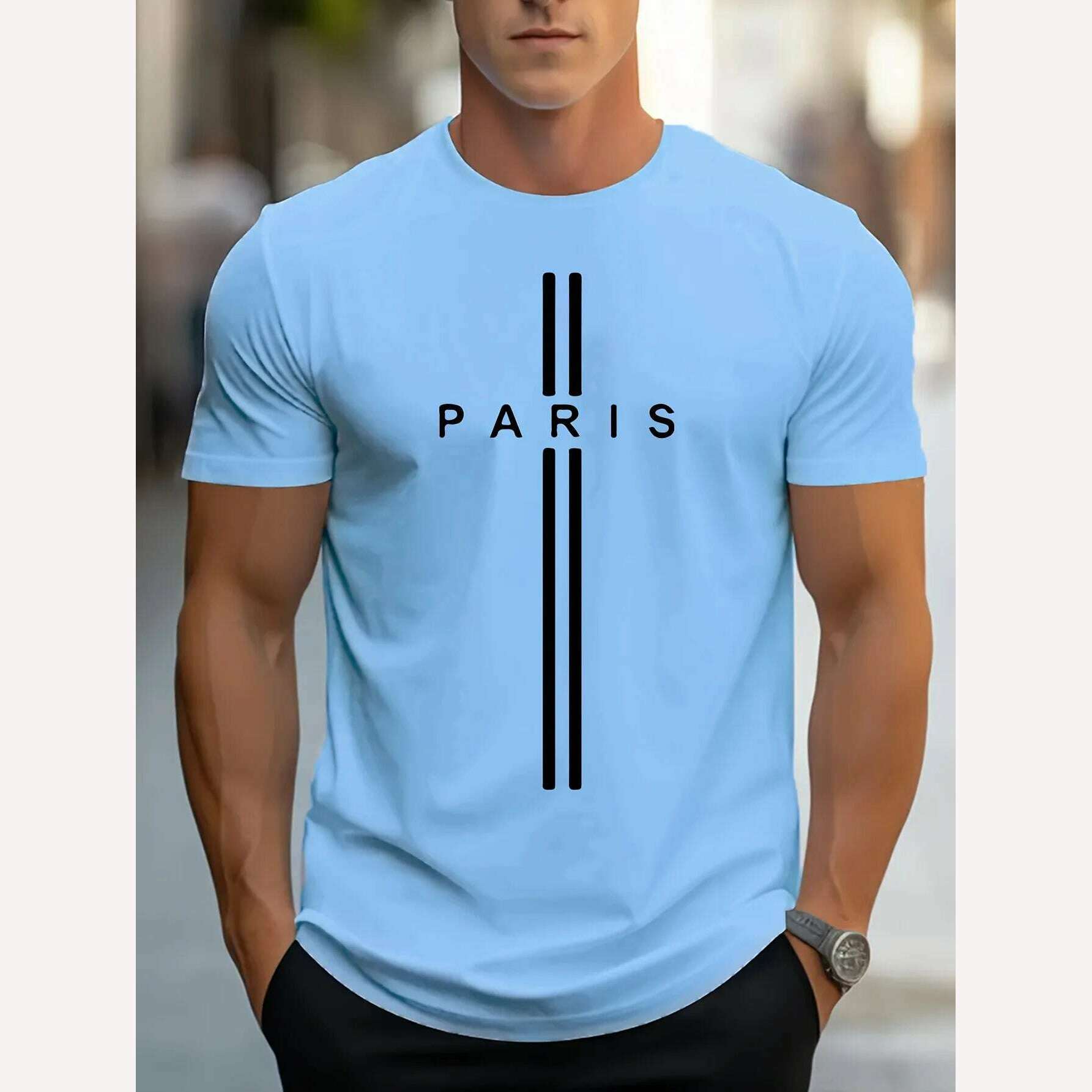 KIMLUD, Men's 100% pure cotton summer loose fitting oversized Paris print casual slim fit round neck short sleeved T-shirt top, KIMLUD Womens Clothes