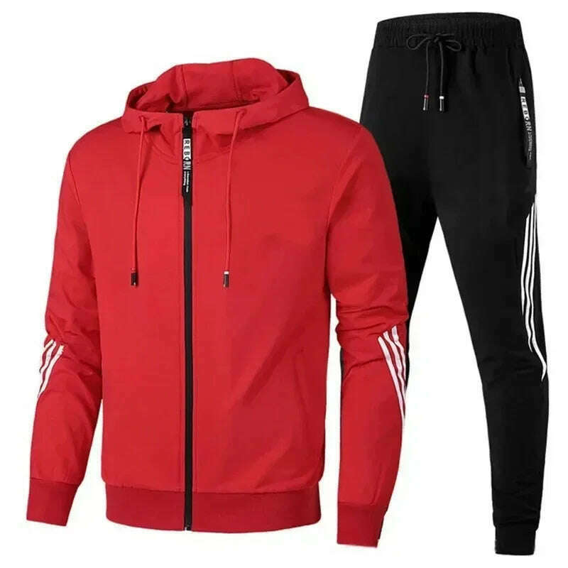 KIMLUD, Men's Casual Sportswear Set, Zippered Jacket, Tracksuit Men Sports Shirts and Pants, Soaked Sportswear, Brand, Winter, 2 / 4XL, KIMLUD APPAREL - Womens Clothes