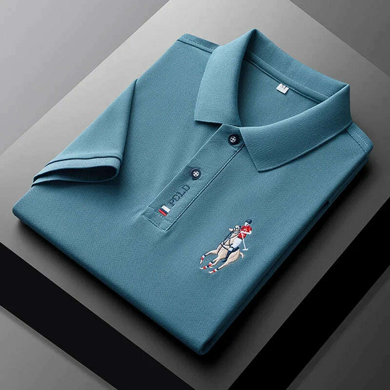 KIMLUD, Men's Embroidered Casual Fashion Short Sleeved POLO Shirt Summer Comfortable Top, Light blue / XXXL, KIMLUD APPAREL - Womens Clothes