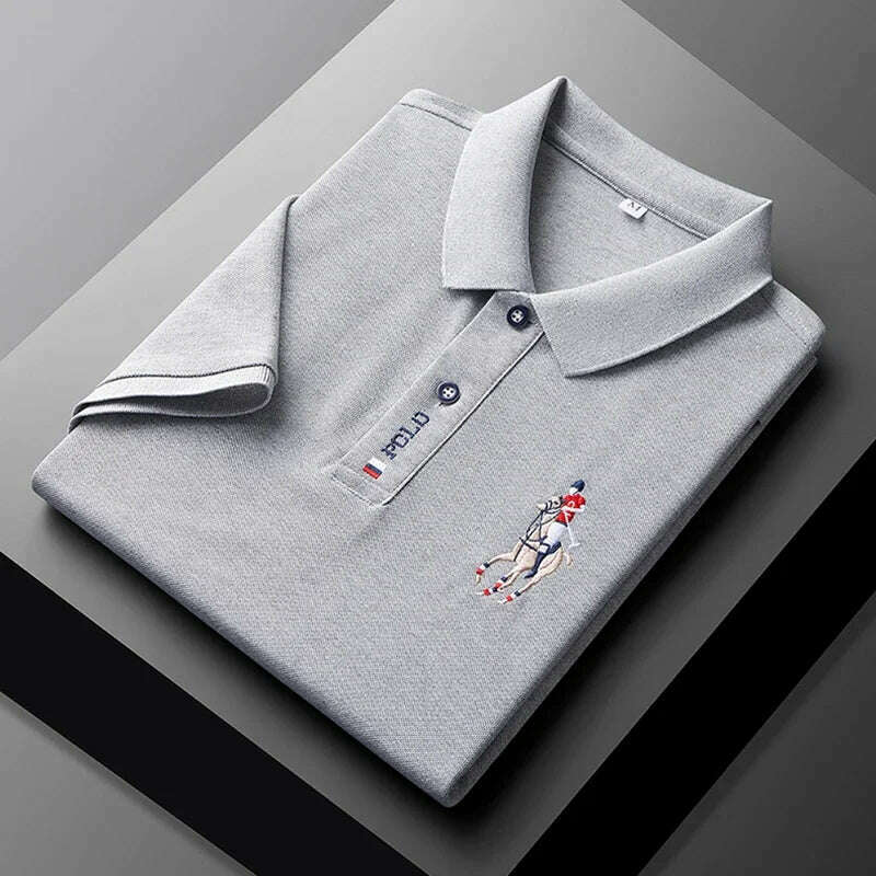 KIMLUD, Men's Embroidered Casual Fashion Short Sleeved POLO Shirt Summer Comfortable Top, GRAY / M, KIMLUD APPAREL - Womens Clothes