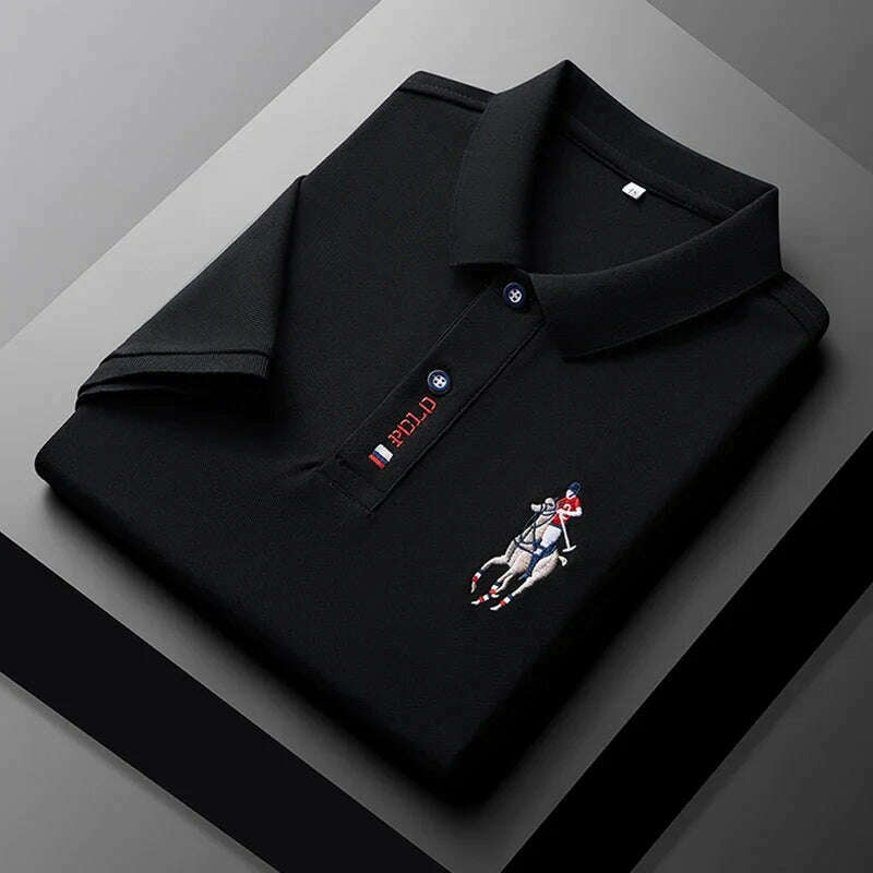 KIMLUD, Men's Embroidered Casual Fashion Short Sleeved POLO Shirt Summer Comfortable Top, black / M, KIMLUD APPAREL - Womens Clothes