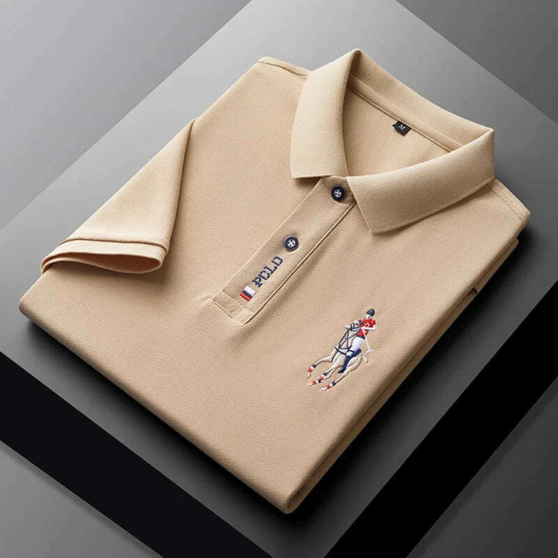 KIMLUD, Men's Embroidered Casual Fashion Short Sleeved POLO Shirt Summer Comfortable Top, Khaki / XXXL, KIMLUD APPAREL - Womens Clothes