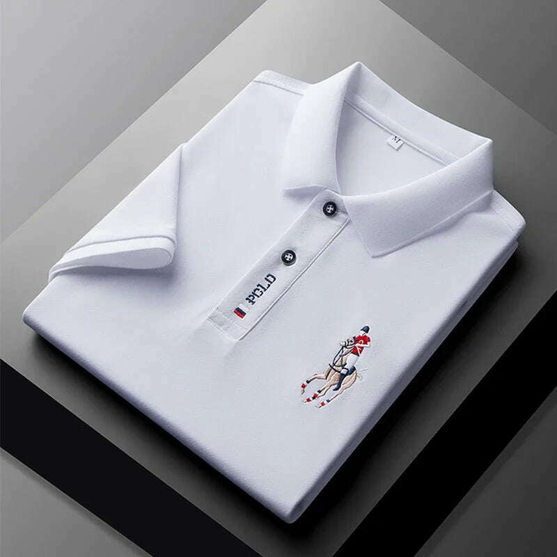 KIMLUD, Men's Embroidered Casual Fashion Short Sleeved POLO Shirt Summer Comfortable Top, WHITE / XL, KIMLUD APPAREL - Womens Clothes