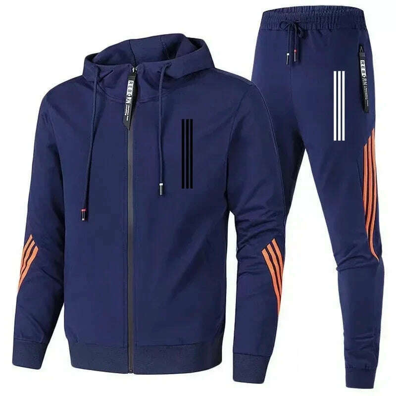 KIMLUD, Men's Hoodies+Pants Two Piece Sets Triple Slant Hoodie Jacket Sport Zipper Tracksuits Sports Jogging Male Fitness Clothing2024, 8 / XXXL, KIMLUD APPAREL - Womens Clothes