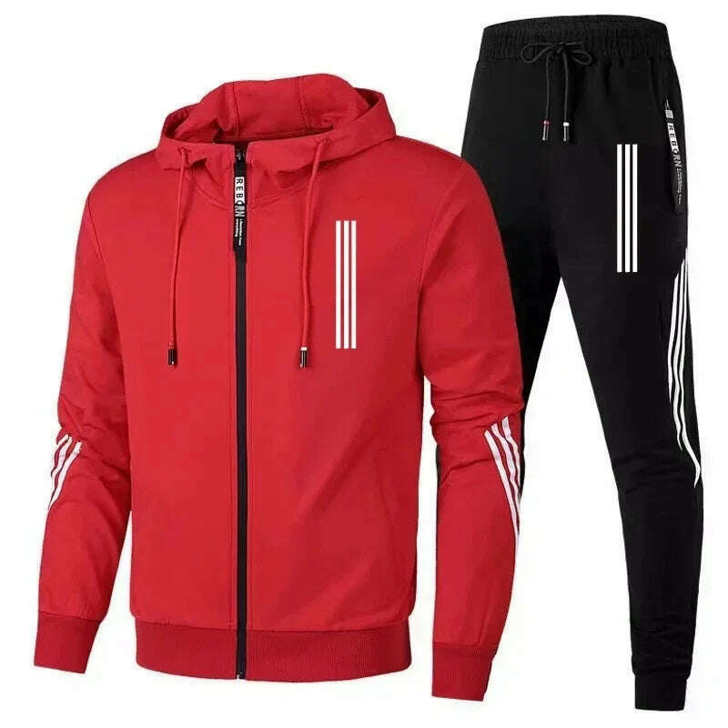 KIMLUD, Men's Hoodies+Pants Two Piece Sets Triple Slant Hoodie Jacket Sport Zipper Tracksuits Sports Jogging Male Fitness Clothing2024, 3 / M, KIMLUD APPAREL - Womens Clothes