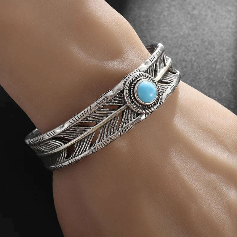 KIMLUD, Men's Personalized Retro Ethnic Animal Pixiu Bangles Men Women Cuff Bracelets Casual Jewelry Gifts, AL20558-Silver-Men, KIMLUD APPAREL - Womens Clothes