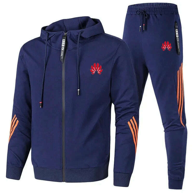 Men's printed two-piece sportswear set with zippered hooded sweatshirt and pants, fitness and running men's clothing 2024 - KIMLUD