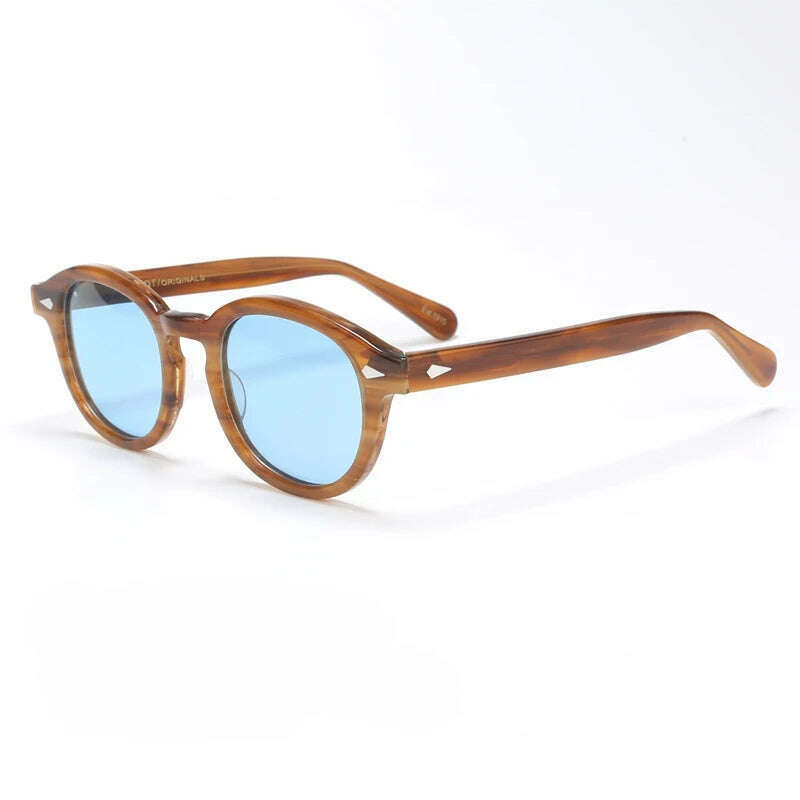KIMLUD, Men's Sunglasses Lemtosh Woman Johnny Depp Polarized Sun Glasses Acetate Frame Luxury Brand Vintage Driver's Shade, linen-blue / small 44 with box-P, KIMLUD Womens Clothes