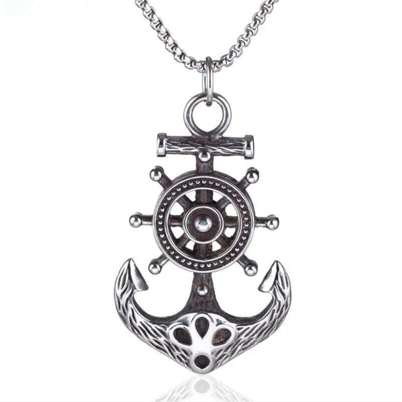 KIMLUD, Mens  Vintage Necklace Navy Pirate Anchor Pendant Ship Rudder Punk Jewelry Gift, C17372, KIMLUD Womens Clothes