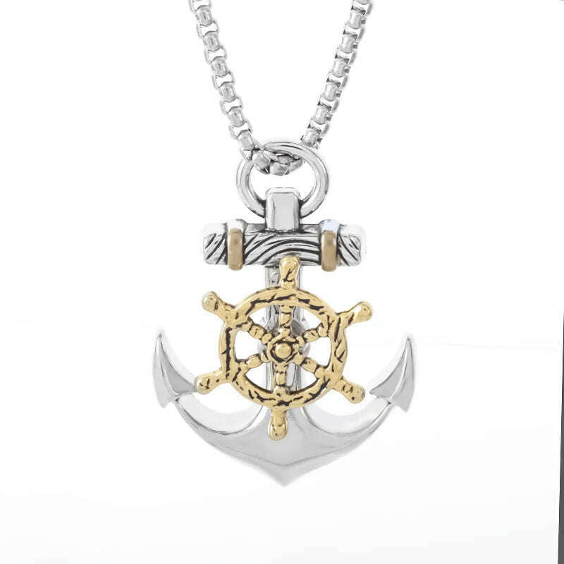 KIMLUD, Mens  Vintage Necklace Navy Pirate Anchor Pendant Ship Rudder Punk Jewelry Gift, LZ8061, KIMLUD APPAREL - Womens Clothes