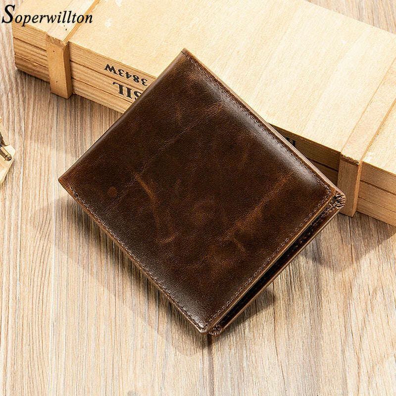 KIMLUD, Men's Wallet  100% Genuine Leather Purse Holder Business Anti-Theft Credit Card Rfid Short Wallet Male Slim Coin Purse Money Bag, KIMLUD Womens Clothes