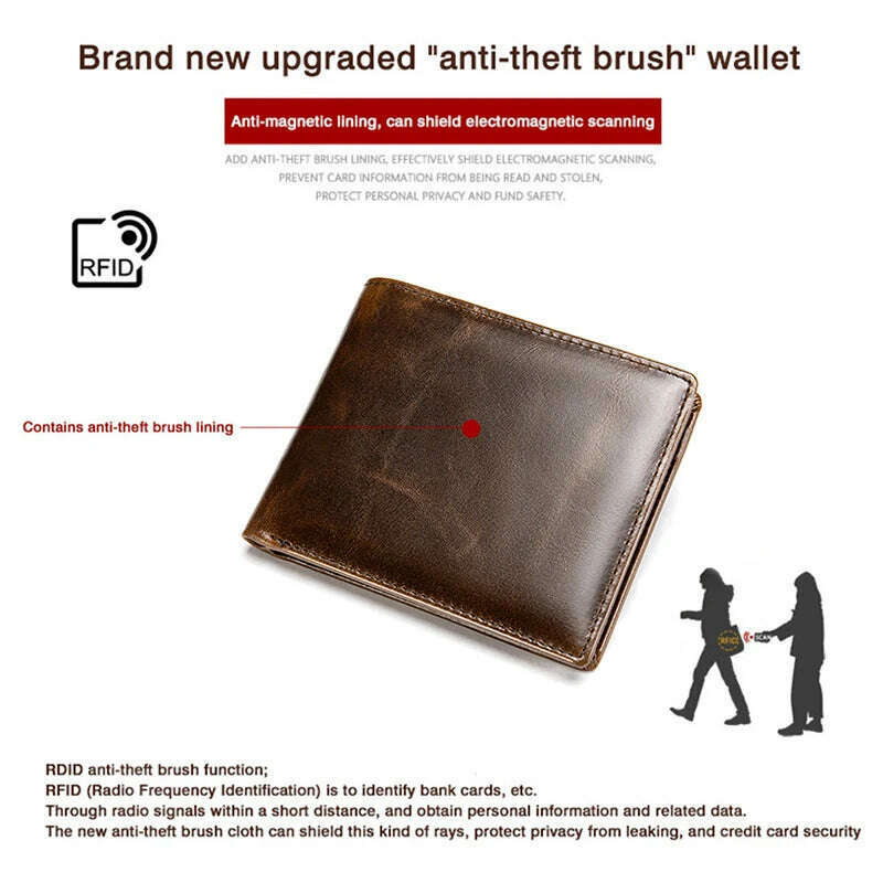 Men's Wallet 100% Genuine Leather Purse Holder Business Anti-Theft Credit Card Rfid Short Wallet Male Slim Coin Purse Money Bag - KIMLUD