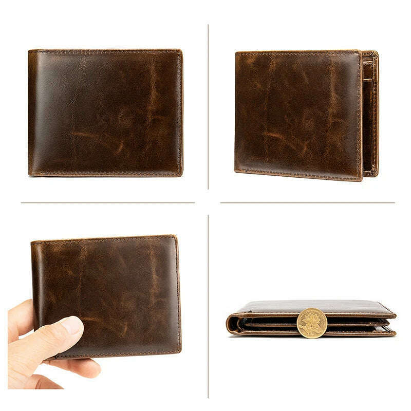 Men's Wallet 100% Genuine Leather Purse Holder Business Anti-Theft Credit Card Rfid Short Wallet Male Slim Coin Purse Money Bag - KIMLUD