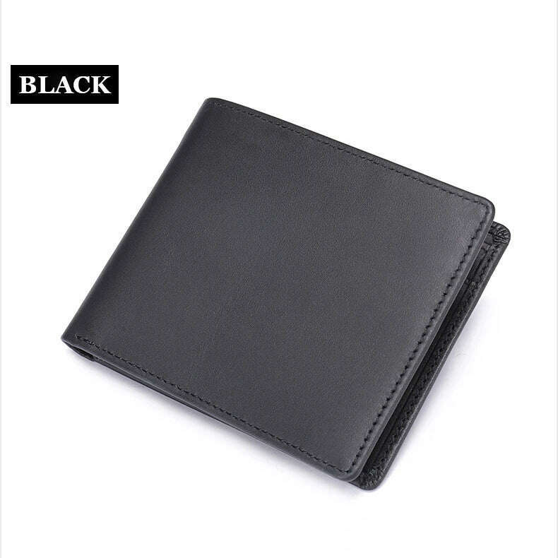 KIMLUD, Men's Wallet  100% Genuine Leather Purse Holder Business Anti-Theft Credit Card Rfid Short Wallet Male Slim Coin Purse Money Bag, Black, KIMLUD APPAREL - Womens Clothes