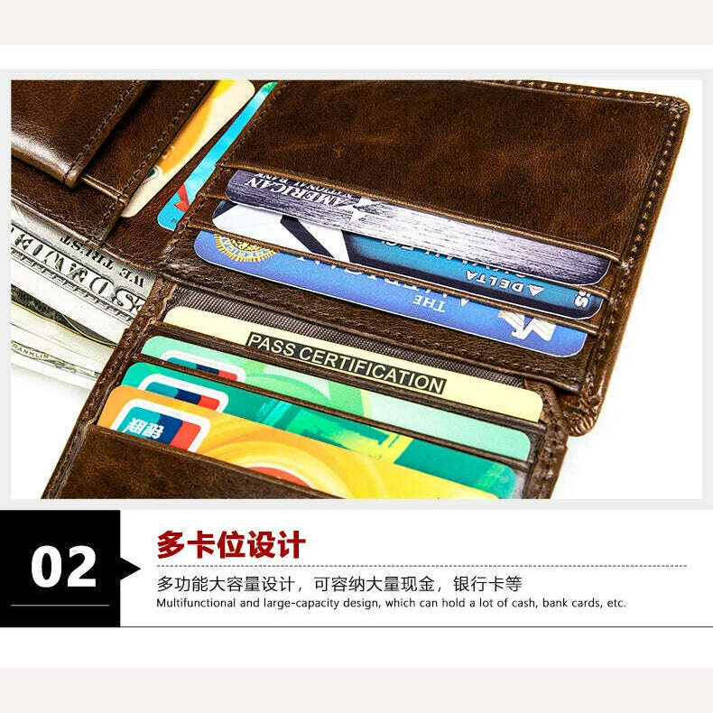 Men's Wallet 100% Genuine Leather Purse Holder Business Anti-Theft Credit Card Rfid Short Wallet Male Slim Coin Purse Money Bag - KIMLUD