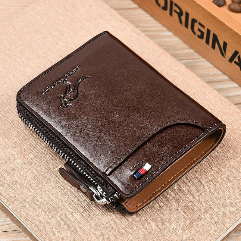 KIMLUD, Mens Wallet Leather Business Card Holder Zipper Purse Luxury Wallets for Men RFID Protection Purses Carteira Masculina Luxury, KIMLUD Womens Clothes