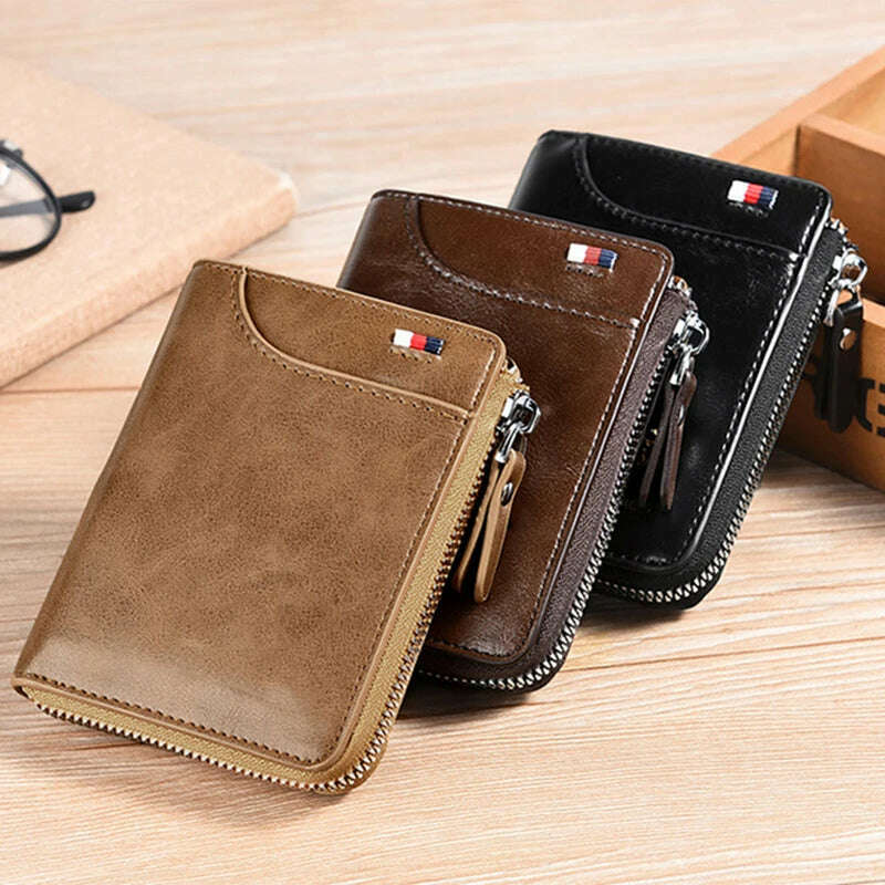 KIMLUD, Mens Wallet Leather Business Card Holder Zipper Purse Luxury Wallets for Men RFID Protection Purses Carteira Masculina Luxury, KIMLUD Womens Clothes