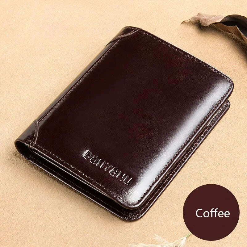 KIMLUD, Men's Wallets RFID Blocking Genuine Leather Trifold Business Short Purse Wallet for Men with ID Window and Credit Card Holder, KIMLUD Womens Clothes