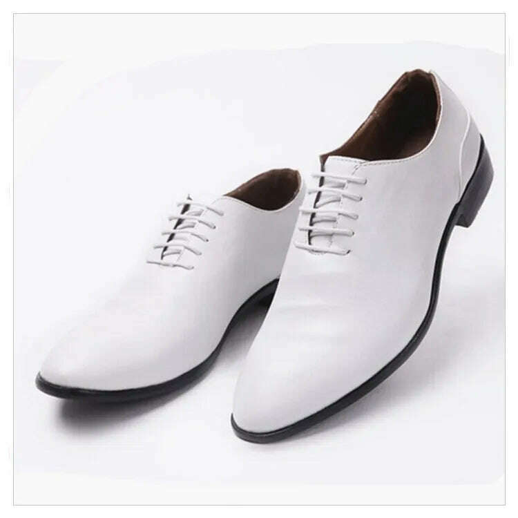 KIMLUD, Men's White Dress Shoes Leather Oxford Style for Wedding Formal Suit Short Boots Eye-Catching Design, KIMLUD Womens Clothes