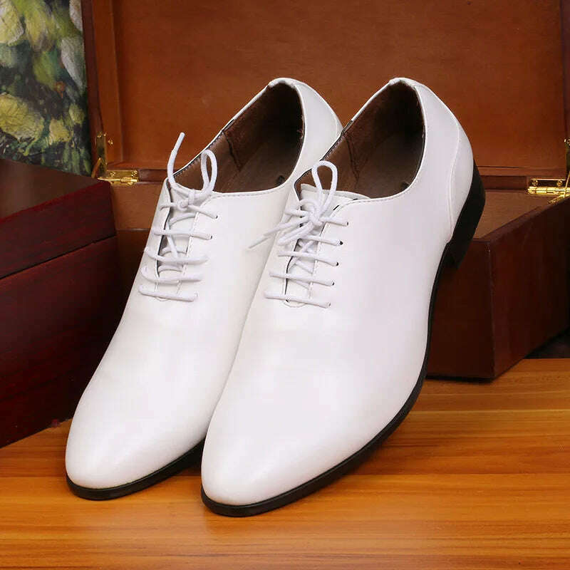 KIMLUD, Men's White Dress Shoes Leather Oxford Style for Wedding Formal Suit Short Boots Eye-Catching Design, WHITE / 6, KIMLUD APPAREL - Womens Clothes