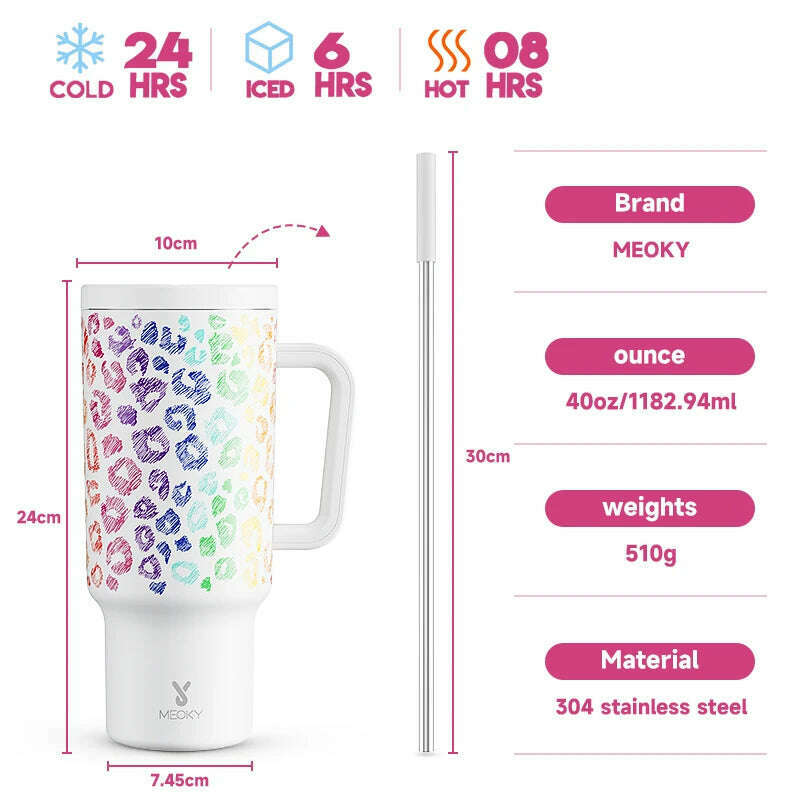 KIMLUD, Meoky 40oz Tumbler Handle Straw Thermos Cup Multiple Prints Stainless Steel Bottle Vacuum Insulated Car Mug Best Christmas Gifts, Lip Prints / 40oz 1182ml, KIMLUD APPAREL - Womens Clothes