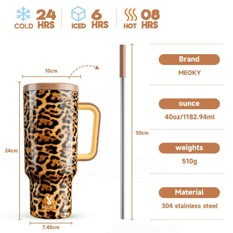 KIMLUD, Meoky 40oz Tumbler Handle Straw Thermos Cup Multiple Prints Stainless Steel Bottle Vacuum Insulated Car Mug Best Christmas Gifts, KIMLUD Womens Clothes