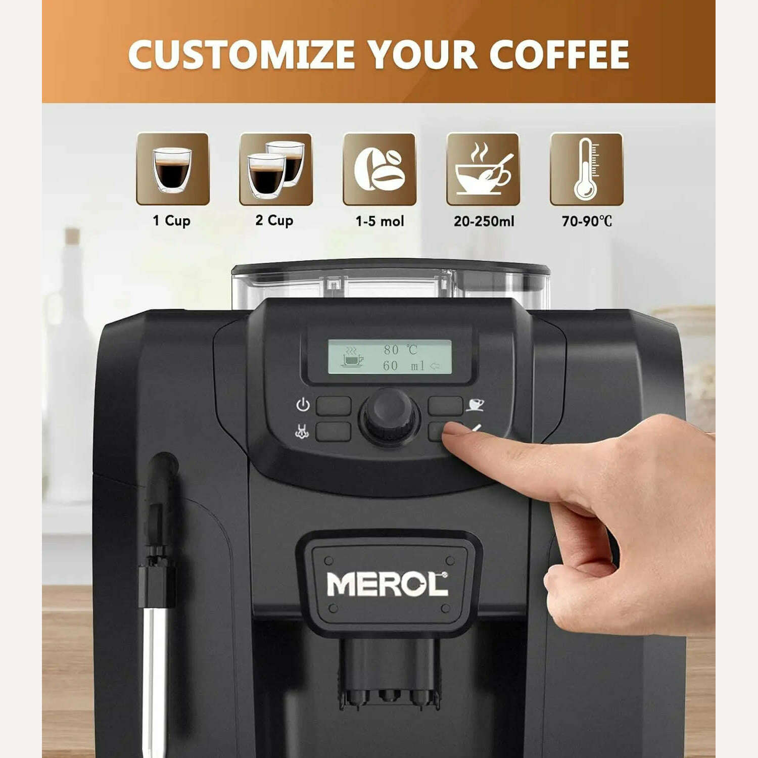 KIMLUD, MEROL Automatic Espresso Coffee Machine, 19 Bar Barista Pump Coffee Maker with Grinder and Manual Milk Frother Steam Wand for Ca, KIMLUD Womens Clothes