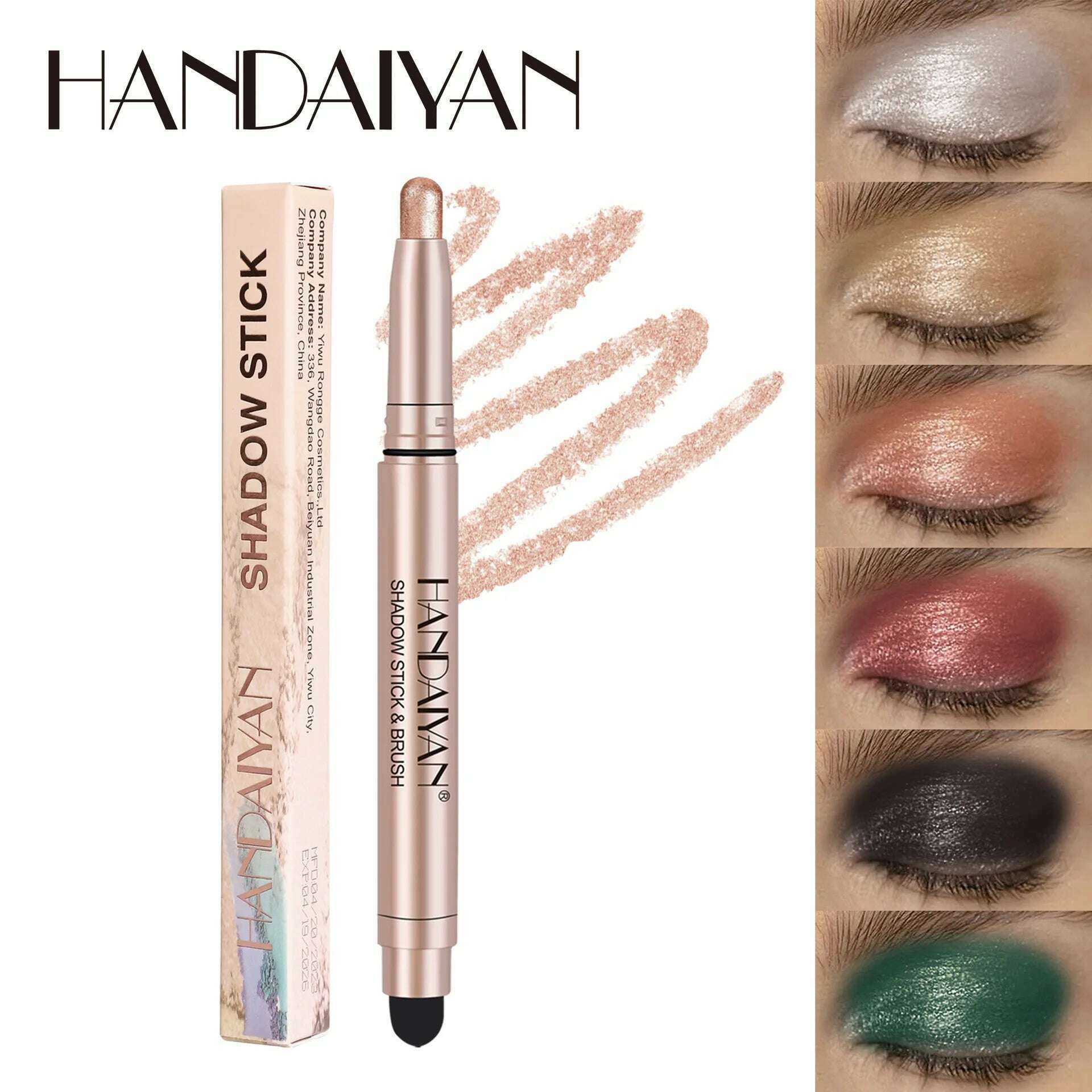 Metallic Double-head Eyeshadow Stick Diamond Shimmer Highlighter Pencil Ultra Pigmented Long Lasting Cream Eye Shadow Sponge Pen - KIMLUD