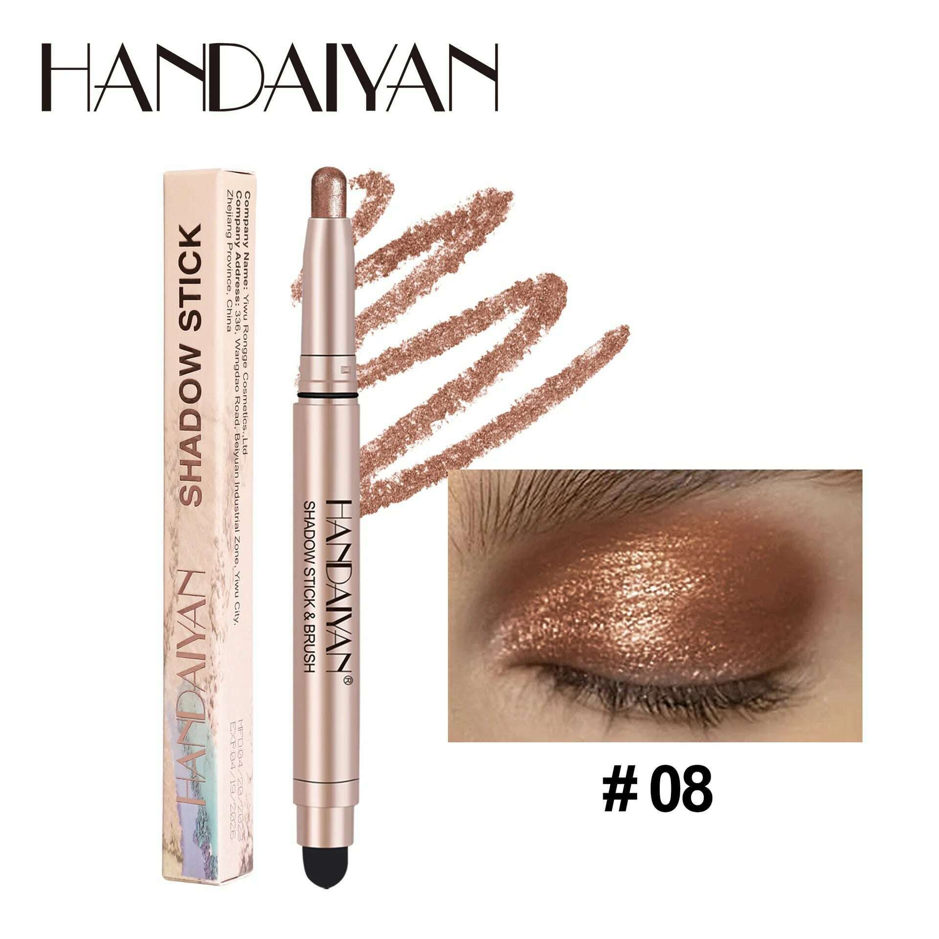 Metallic Double-head Eyeshadow Stick Diamond Shimmer Highlighter Pencil Ultra Pigmented Long Lasting Cream Eye Shadow Sponge Pen - KIMLUD