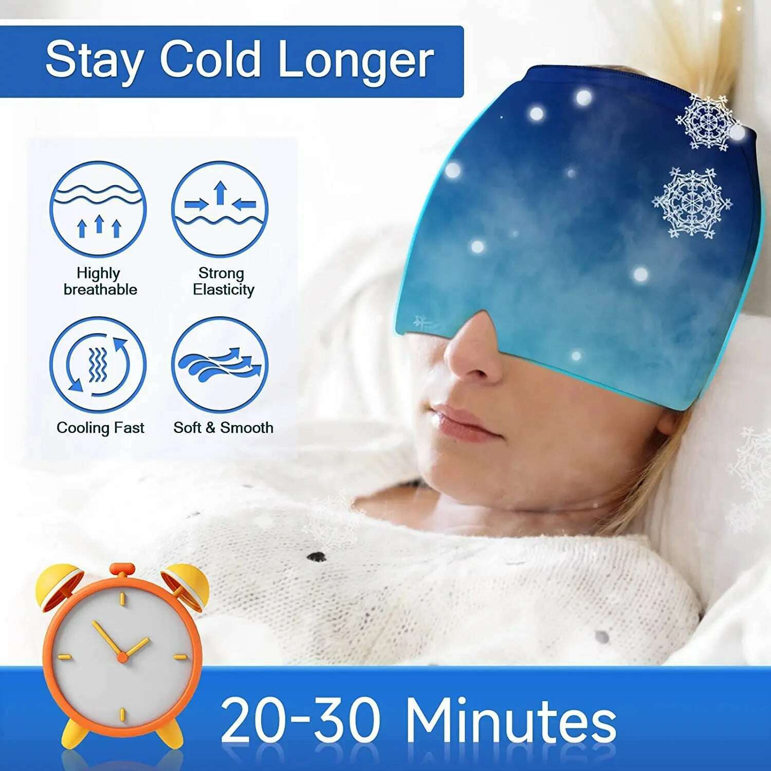 Migraine Relief HatHead Massager Gel Hot Cold Therapy Headache Migraine Relief Cap For Chemo,Sinus Neck Wearable Therapy Wrap - KIMLUD